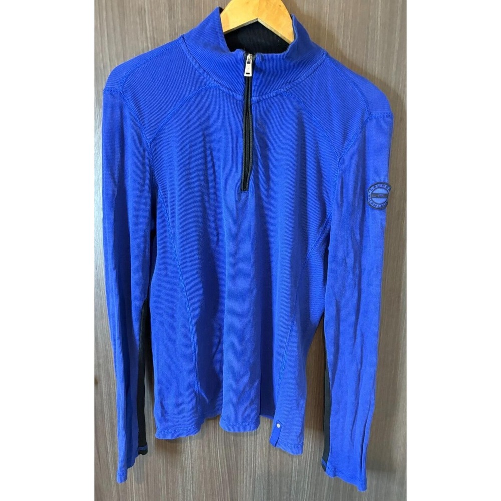 Lauren Ralph Lauren Women's XL Blue Waffle Knit Quarter Zip pullover thermal